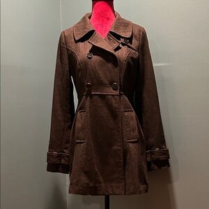 Tulle Brown Double-Breasted Coat Size Medium